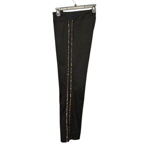 Neiman Marcus Exclusive Women's L Black Stretch Pants Animal Print Side Stripes